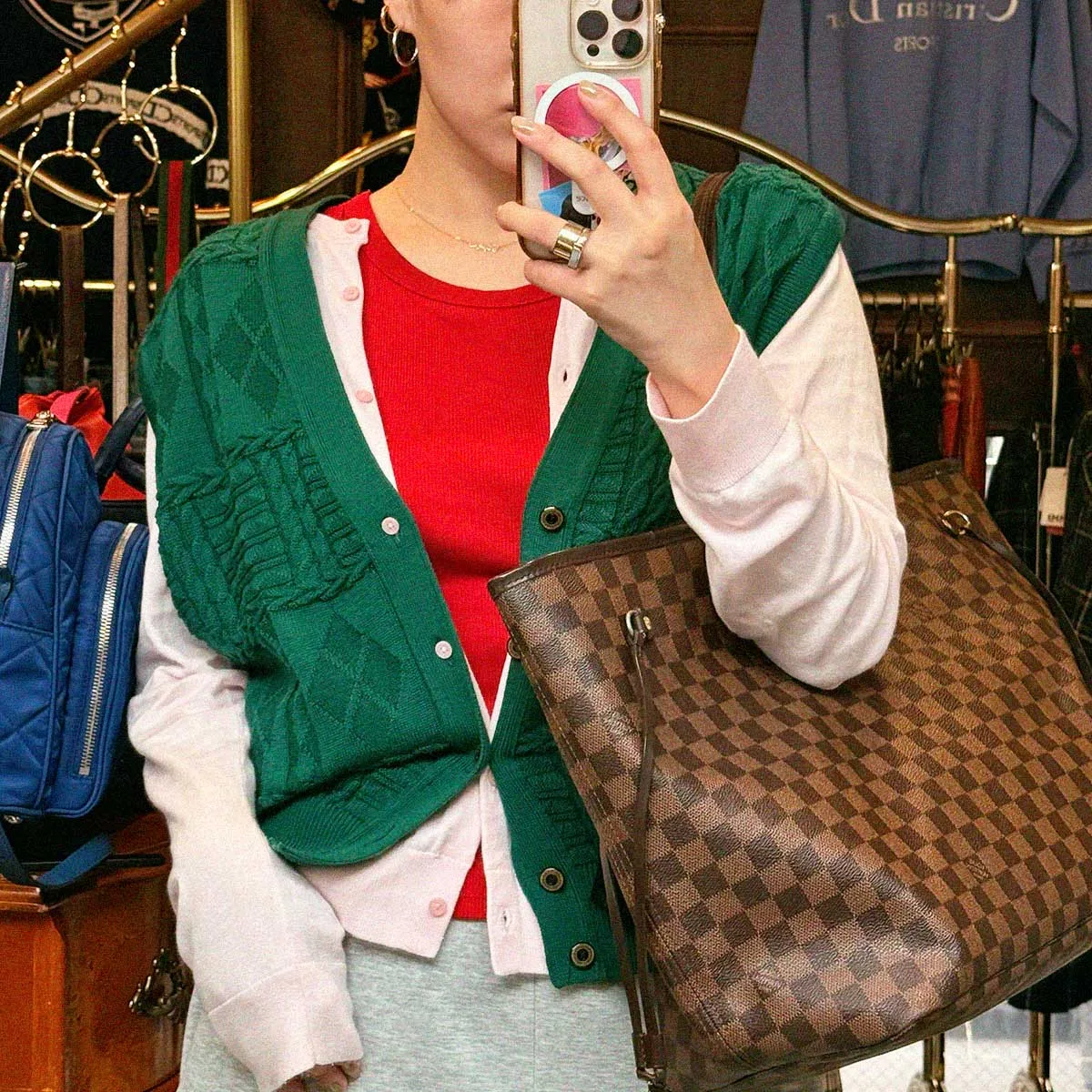 Logo Button Knit Vest Green