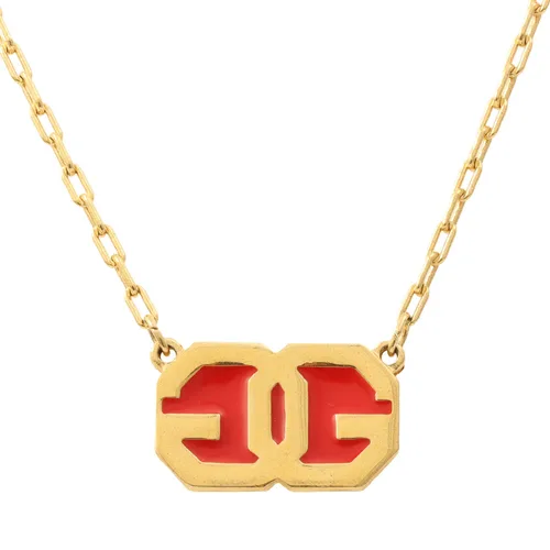 Logo Plate Necklace Gold/Red