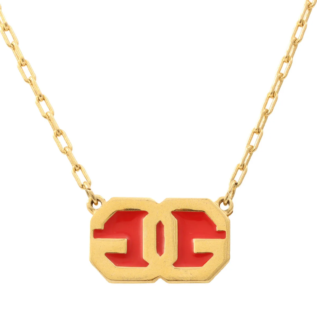 Logo Plate Necklace Gold/Red