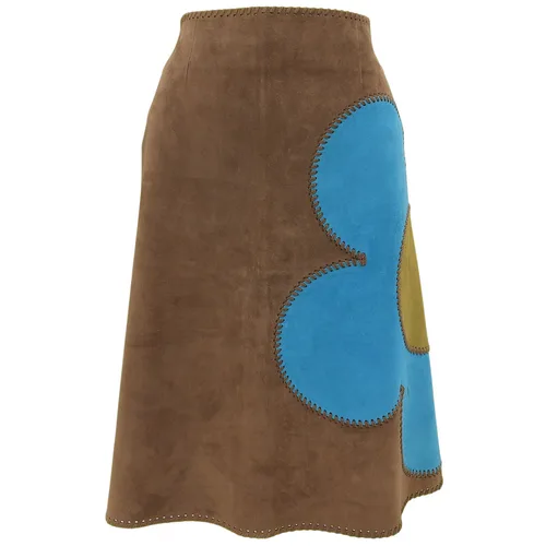 Suede Flower Patchwork Skirt #38 Brown/Blue