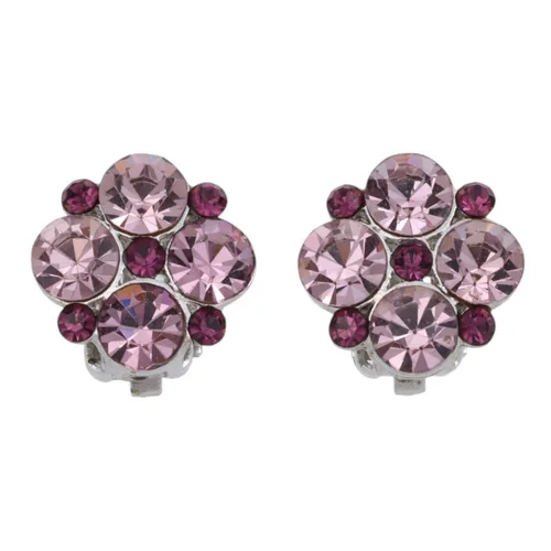 Rhinestone Flower Motif Earrings, Pink