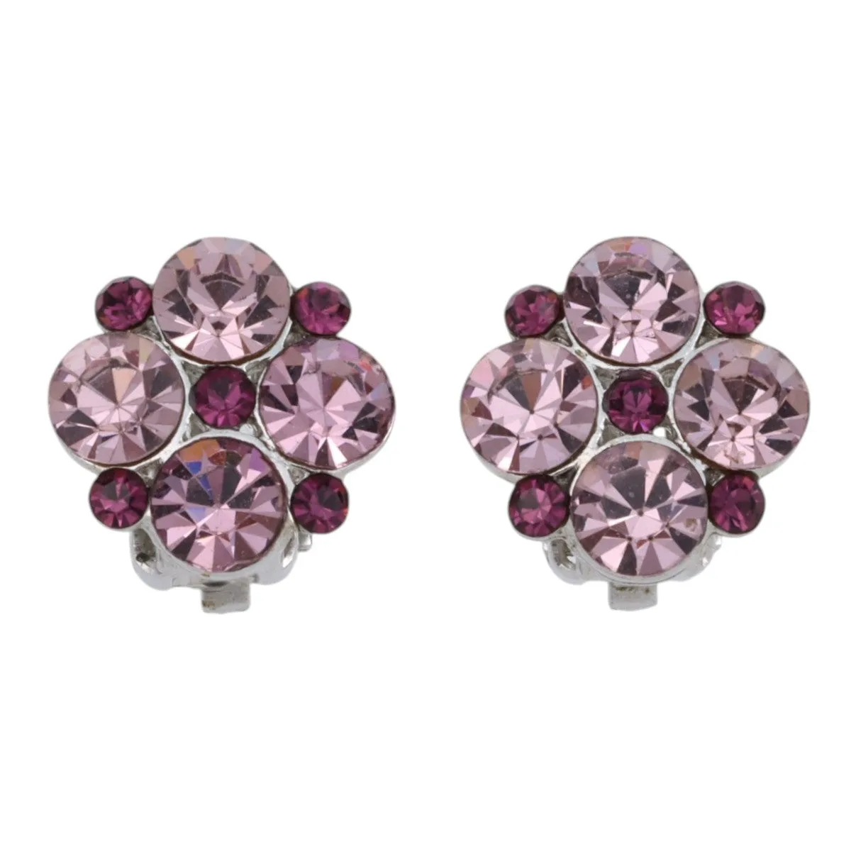 Rhinestone Flower Motif Earrings, Pink