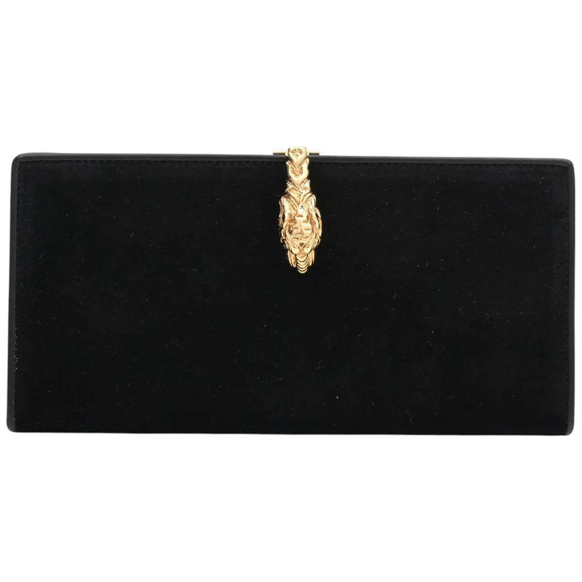 Suede Tiger Head Plate Long Wallet Black